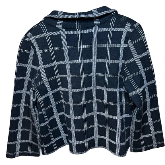 ANTHROPOLOGIE Moth Black Windowpane Plaid Knit Sweater Blazer Women’s Small - Picture 2 of 10